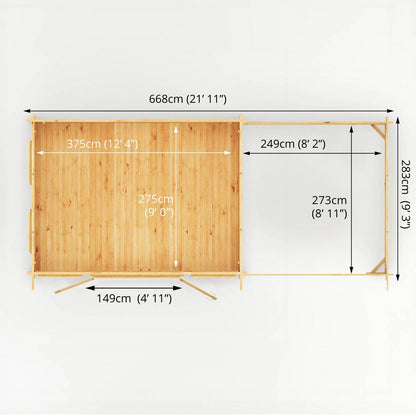 Mercia Studio 10' 11" x 22' 8" Pent Log Cabin Slatted - Premium 34mm Cladding Loglap