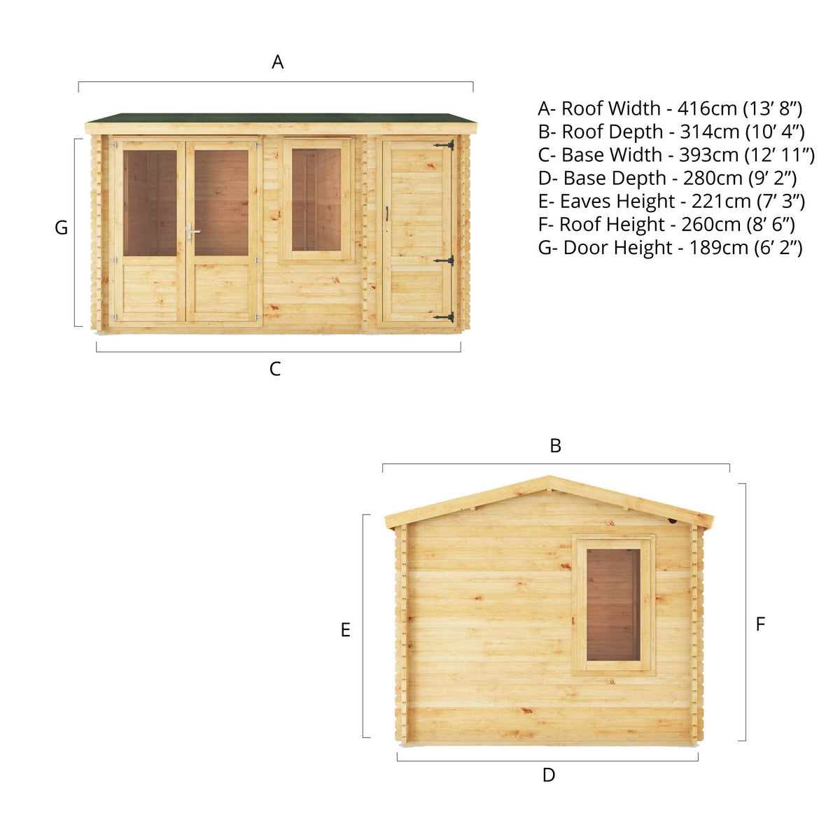 Mercia Elite 10' 3" x 13' 7" Pent Log Cabin - Premium 34mm Cladding Loglap