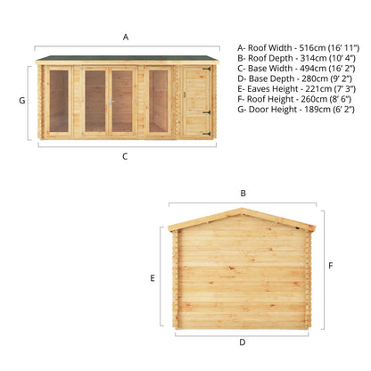 Mercia Studio 10' 3" x 16' 11" Apex Log Cabin - Premium 34mm Cladding Loglap