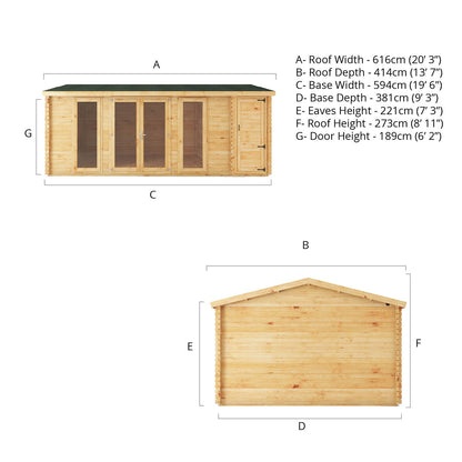 Mercia Studio 13' 7" x 20' 2" Apex Log Cabin - Premium 34mm Cladding Loglap