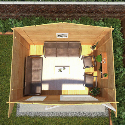 Mercia Retreat 11' 3" x 13' 6" Apex Log Cabin - Premium 44mm Cladding Loglap - White UPVC