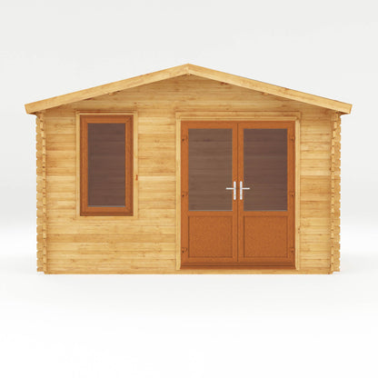 Mercia Retreat 11' 3" x 13' 6" Apex Log Cabin - Premium 44mm Cladding Loglap - Brown UPVC