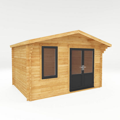 Mercia Retreat 11' 3" x 13' 6" Apex Log Cabin - Premium 44mm Cladding Loglap - Grey UPVC