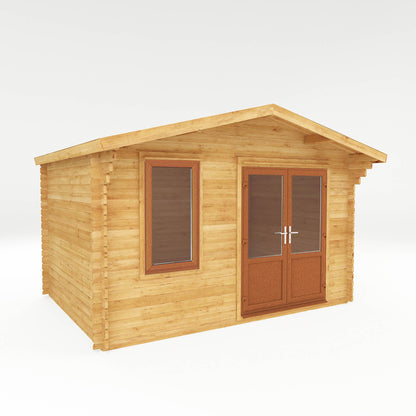 Mercia Retreat 11' 3" x 13' 6" Apex Log Cabin - Premium 44mm Cladding Loglap - Brown UPVC