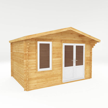Mercia Retreat 11' 3" x 13' 6" Apex Log Cabin - Premium 44mm Cladding Loglap - White UPVC