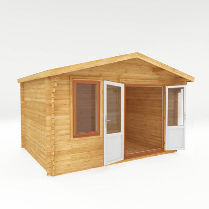 Mercia Retreat 11' 3" x 13' 6" Apex Log Cabin - Premium 44mm Cladding Loglap - Brown UPVC