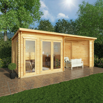 Mercia Studio 10' 11" x 19' 4" Pent Log Cabin - Premium 44mm Cladding Loglap