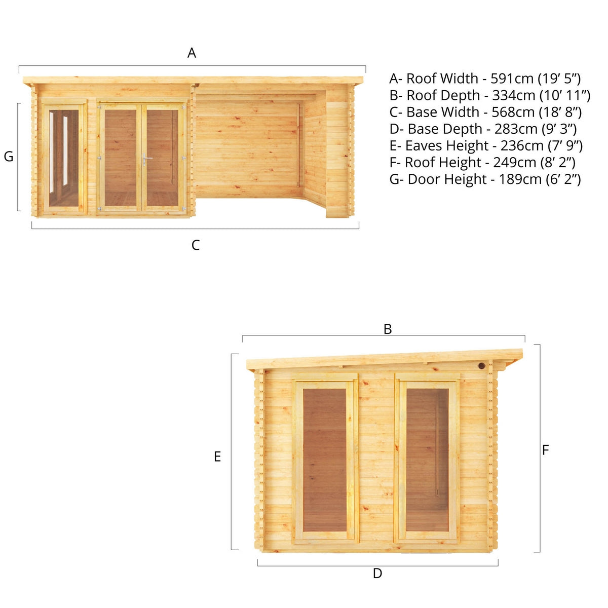 Mercia Studio 10' 11" x 19' 4" Pent Log Cabin - Premium 44mm Cladding Loglap