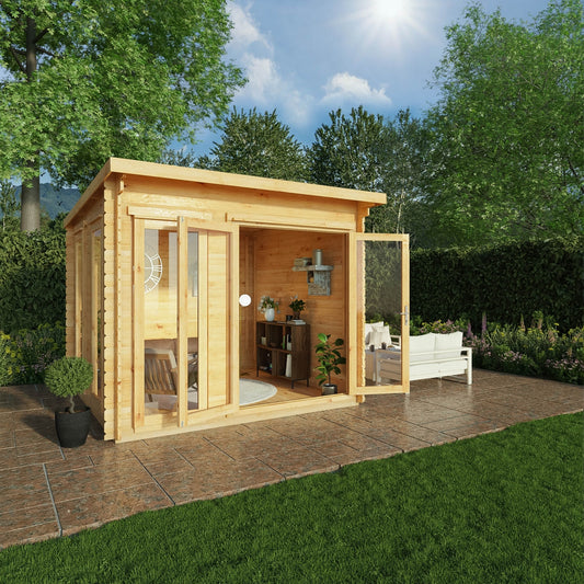 Mercia Studio 9' 11" x 9' 11" Pent Log Cabin - Premium 44mm Cladding Loglap
