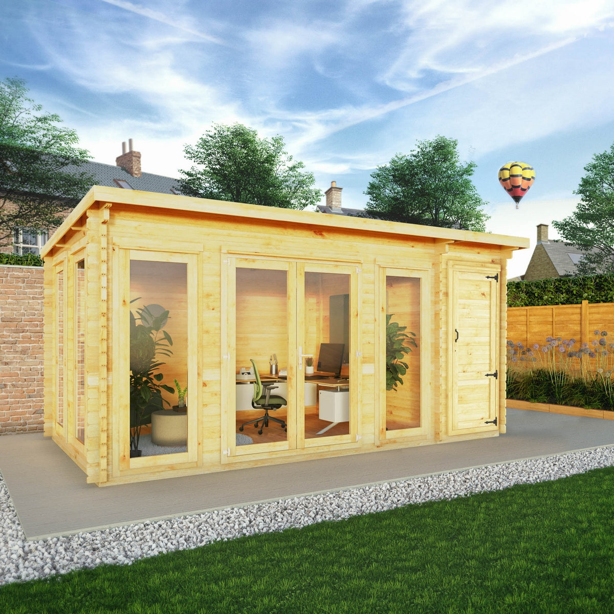 Mercia Studio 10' 11" x 16' 10" Pent Cabin with Shed - Premium 44mm Cladding Loglap
