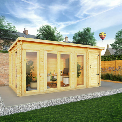 Mercia Studio 10' 11" x 16' 10" Pent Cabin with Shed - Premium 44mm Cladding Loglap