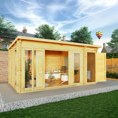 Mercia Studio 10' 11" x 16' 10" Pent Cabin with Shed - Premium 44mm Cladding Loglap