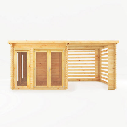 Mercia Studio 10' 11" x 19' 4" Pent Log Cabin Slatted - Premium 44mm Cladding Loglap