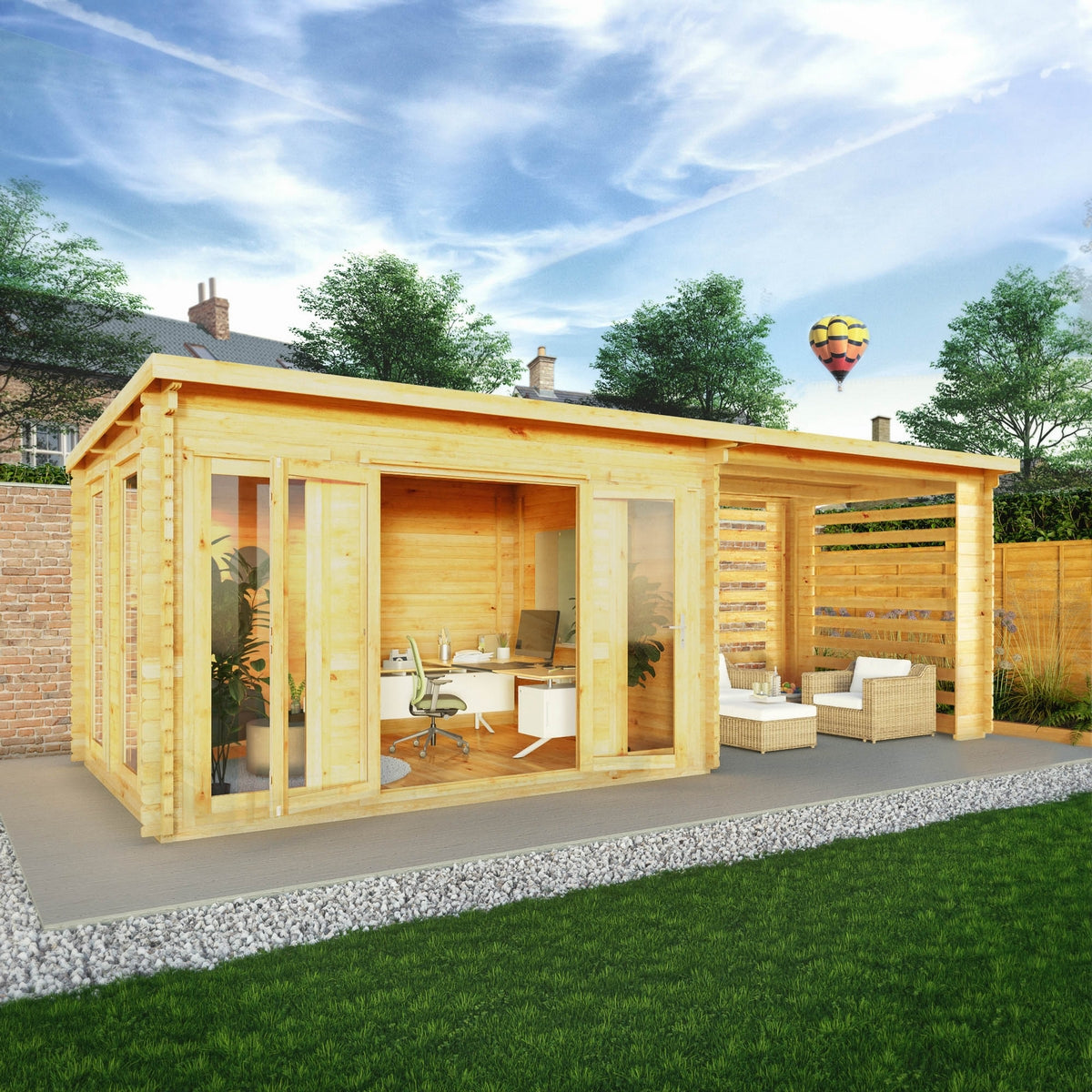 Mercia Studio 10' 11" x 22' 8" Pent Log Cabin Slatted - Premium 44mm Cladding Loglap