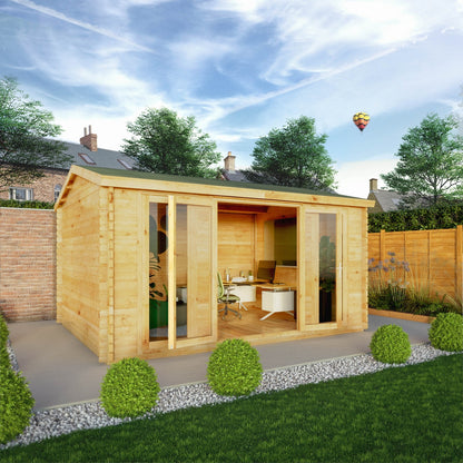 Mercia Studio 11' 11" x 14' 10" Apex Log Cabin - Premium 44mm Cladding Loglap