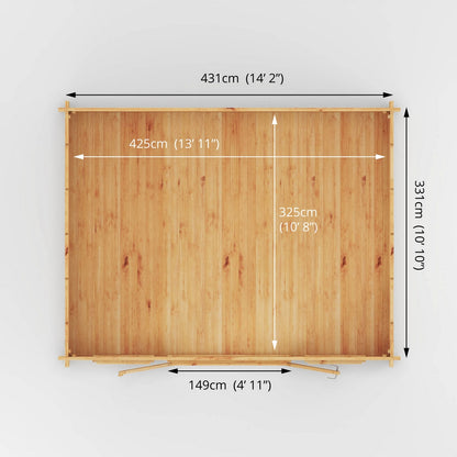 Mercia Studio 11' 11" x 14' 10" Apex Log Cabin - Premium 44mm Cladding Loglap
