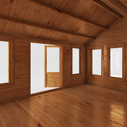 Mercia Clock Tower 13' 7" x 17' 6" Apex Log Cabin - Premium 44mm Cladding Loglap