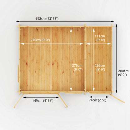 Mercia Elite 10' 3" x 13' 7" Pent Log Cabin - Premium 44mm Cladding Loglap