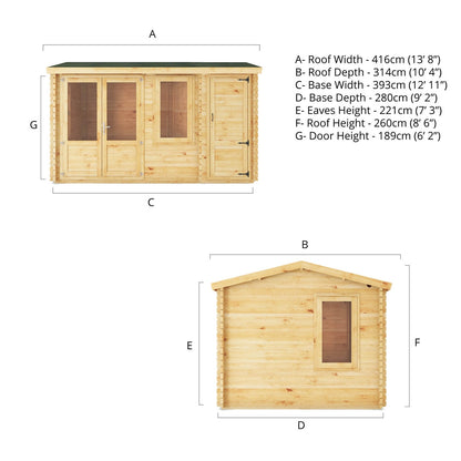 Mercia Elite 10' 3" x 13' 7" Pent Log Cabin - Premium 44mm Cladding Loglap