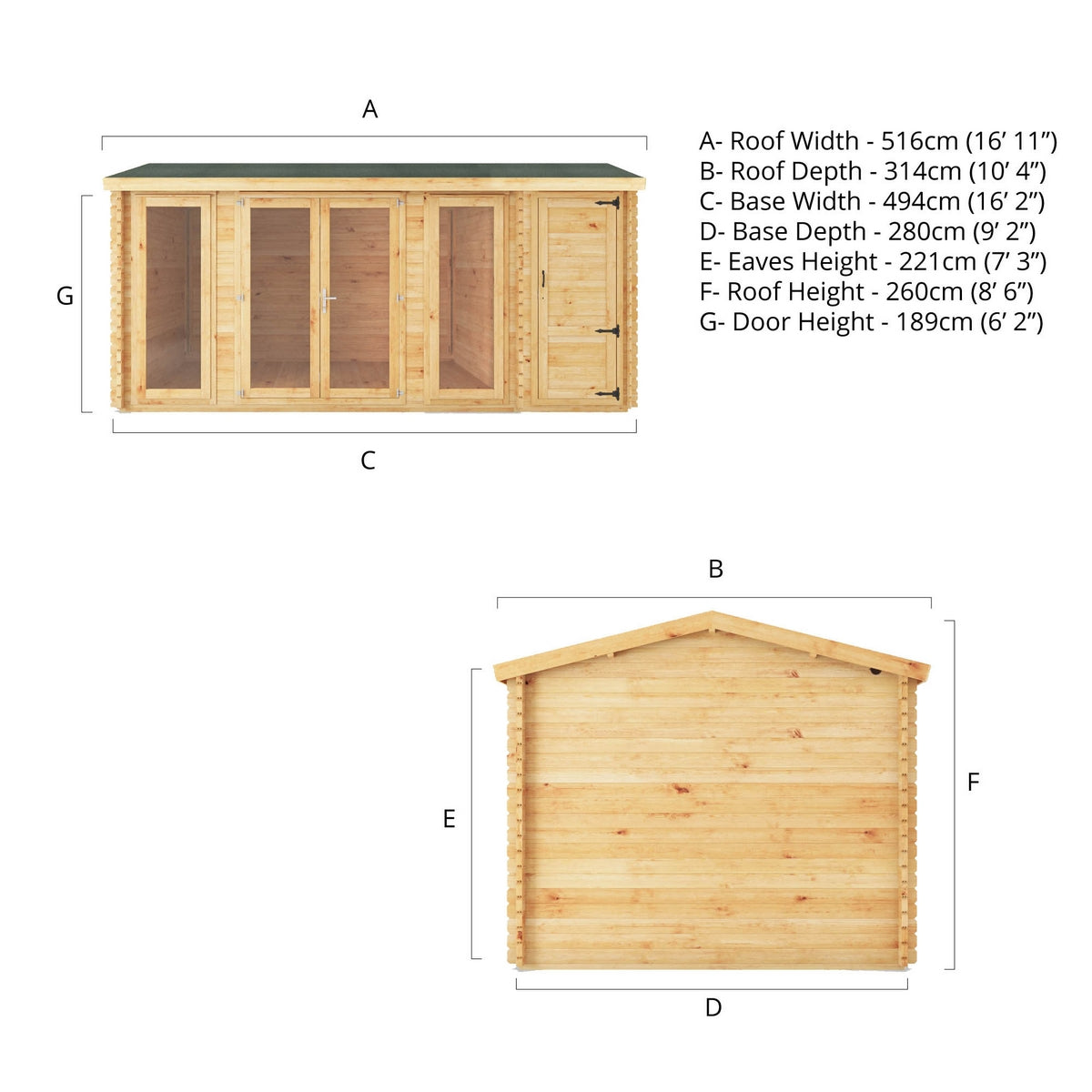 Mercia Studio 10' 3" x 16' 11" Apex Log Cabin - Premium 44mm Cladding Loglap