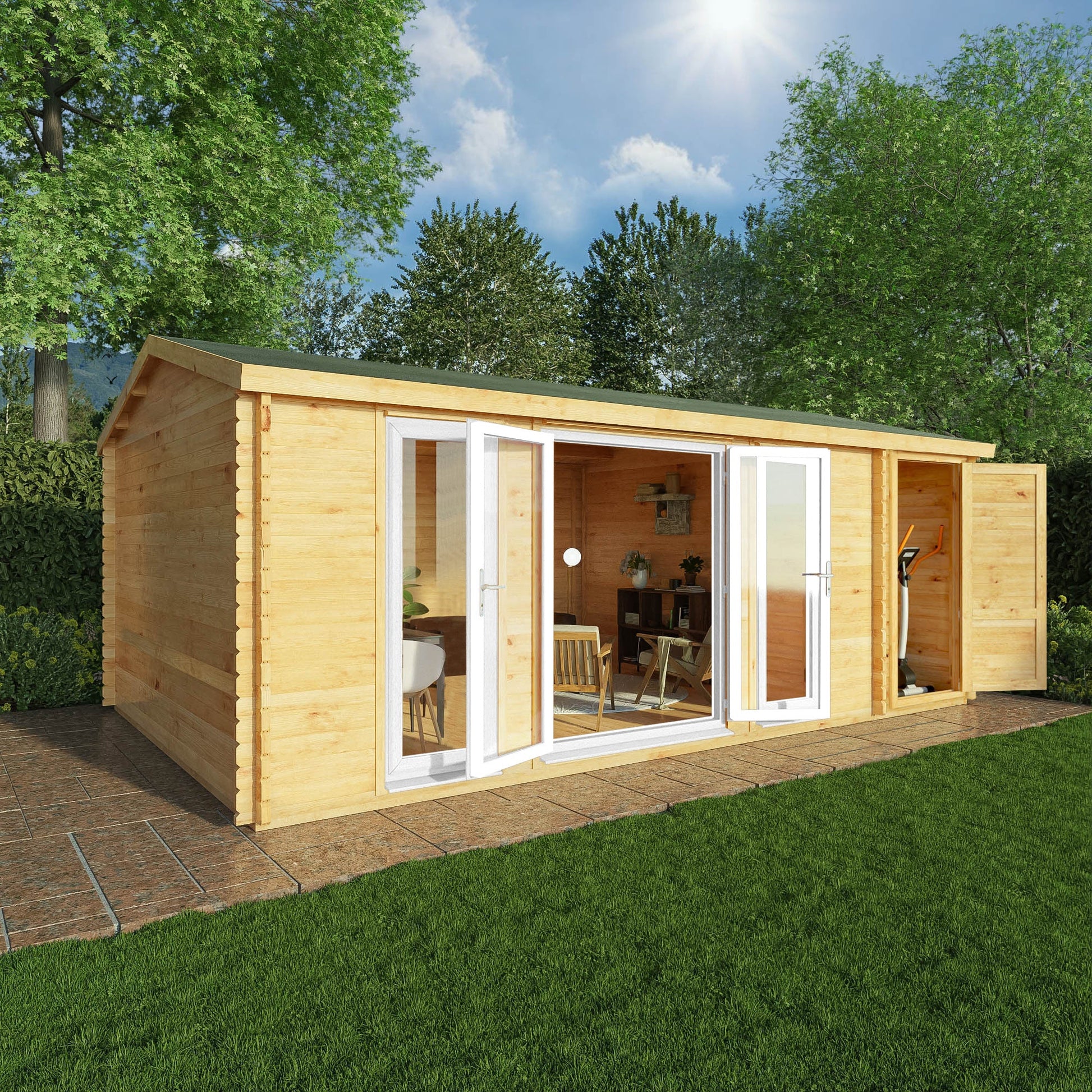 Mercia Studio 13' 7" x 20' 2" Apex Log Cabin - Premium 44mm Cladding Loglap - White UPVC Primary Image