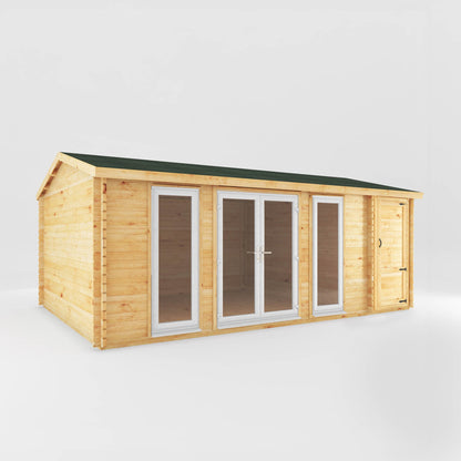 Mercia Studio 13' 7" x 20' 2" Apex Log Cabin - Premium 44mm Cladding Loglap - White UPVC