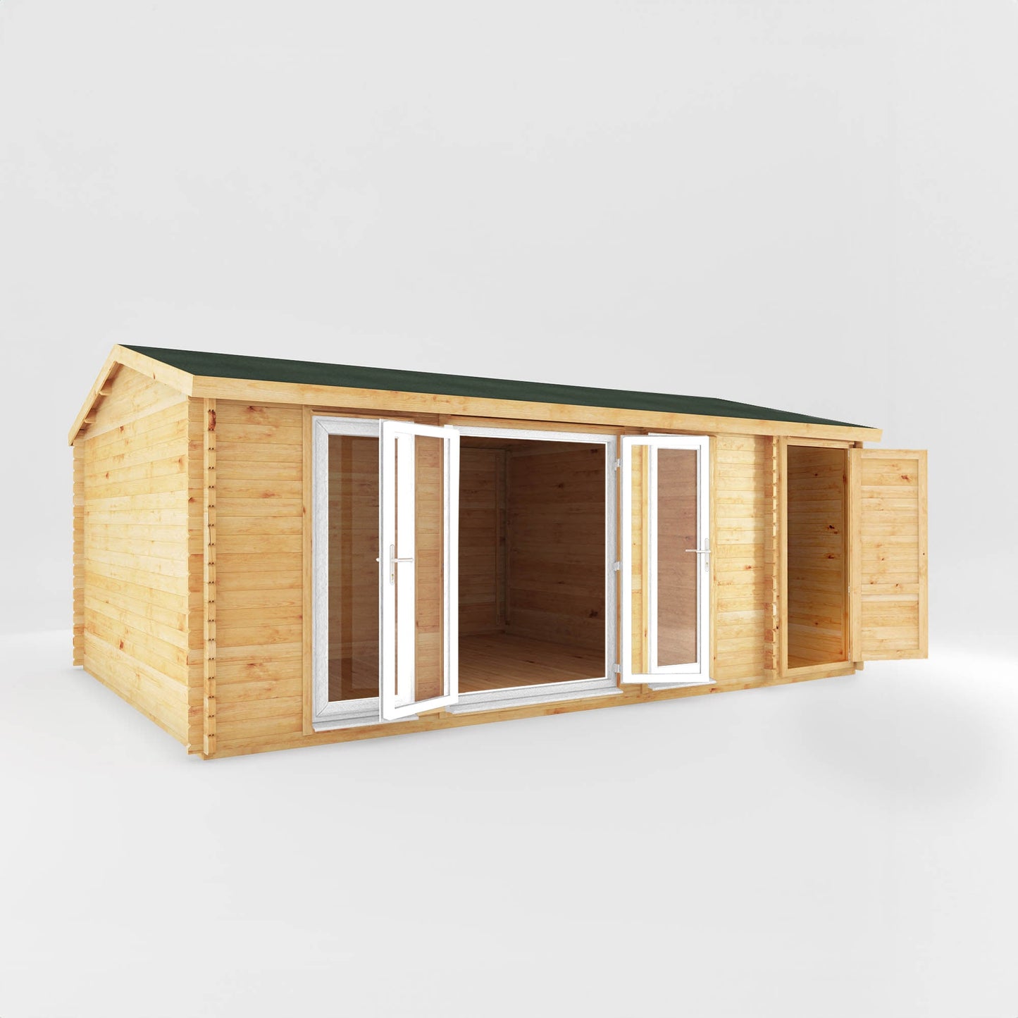 Mercia Studio 13' 7" x 20' 2" Apex Log Cabin - Premium 44mm Cladding Loglap - White UPVC
