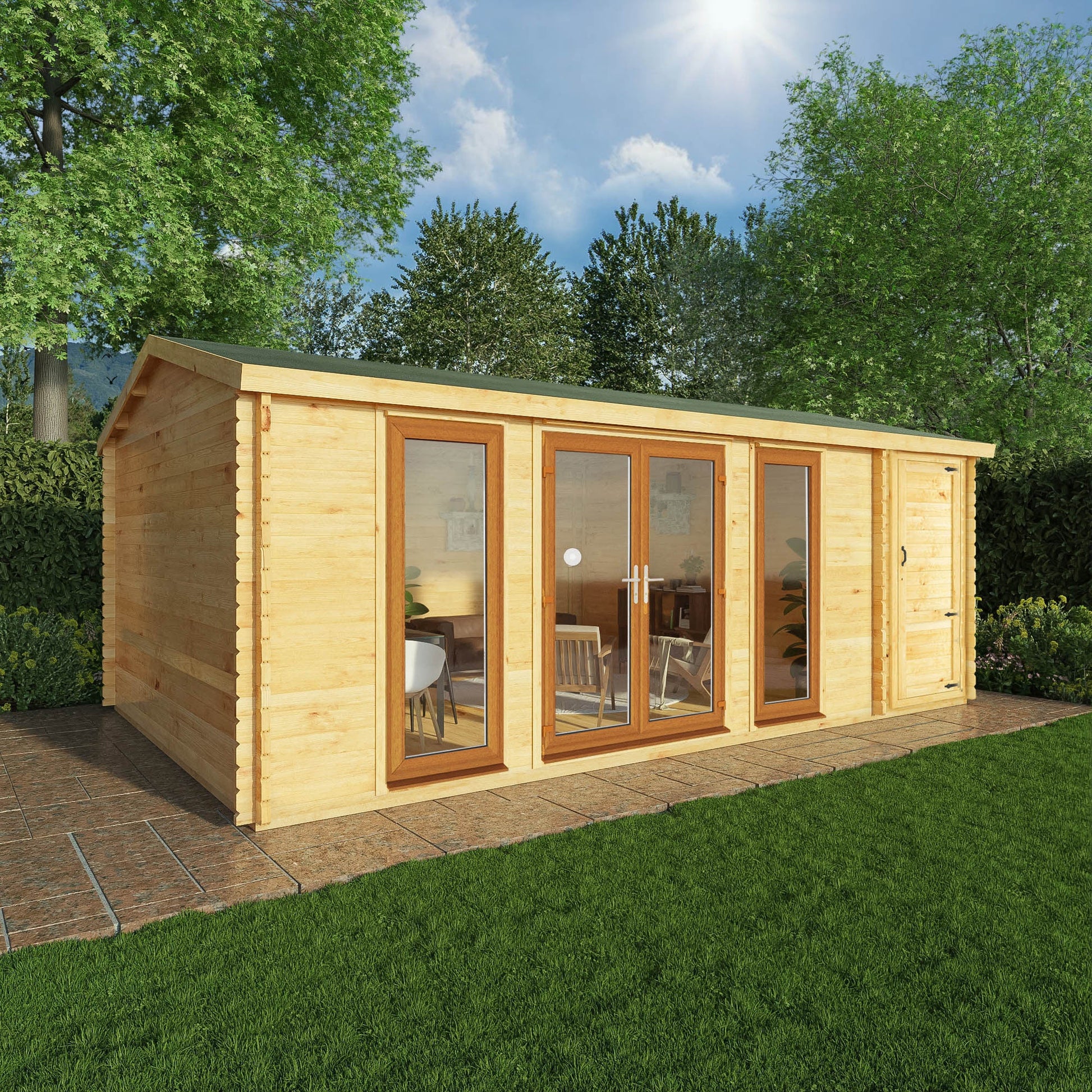 Mercia Studio 13' 7" x 20' 2" Apex Log Cabin - Premium 44mm Cladding Loglap - Brown UPVC Primary Image