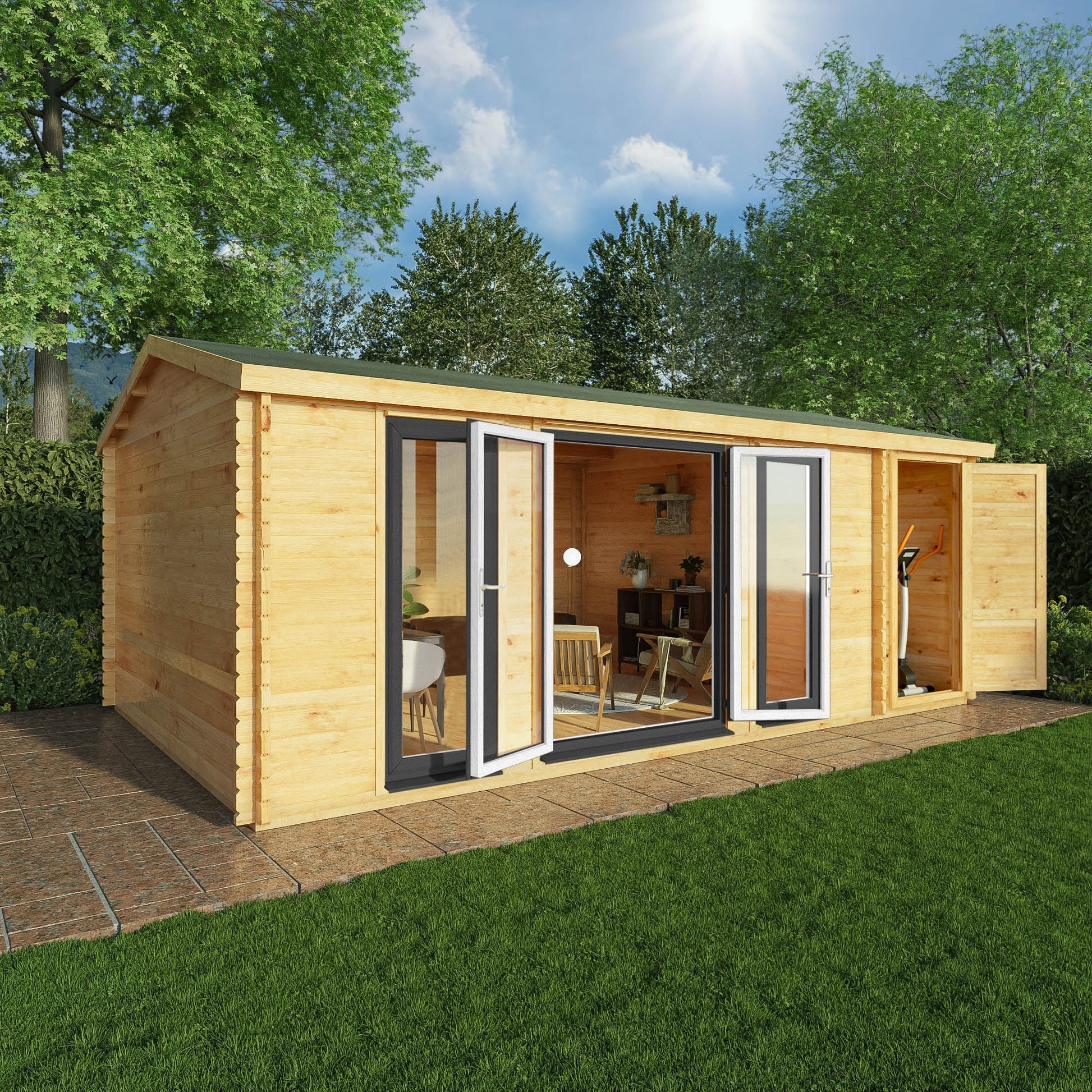 Mercia Studio 13' 7" x 20' 2" Apex Log Cabin - Premium 44mm Cladding Loglap - Grey UPVC Primary Image