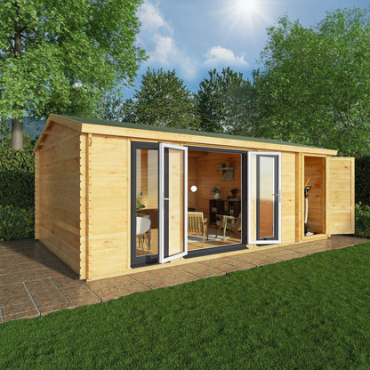 Mercia Studio 13' 7" x 20' 2" Apex Log Cabin - Premium 44mm Cladding Loglap - Grey UPVC Primary Image