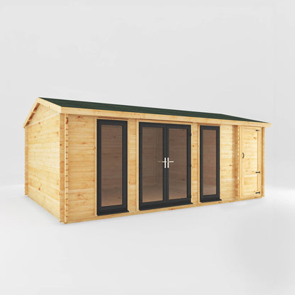 Mercia Studio 13' 7" x 20' 2" Apex Log Cabin - Premium 44mm Cladding Loglap - Grey UPVC
