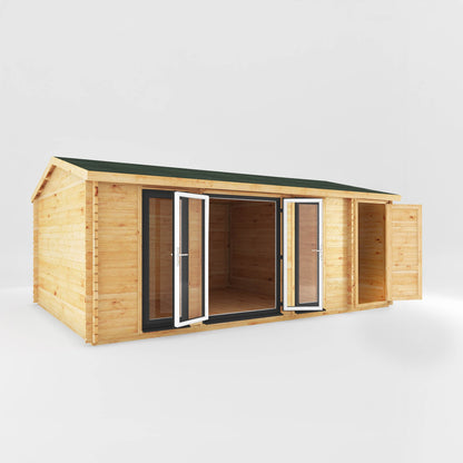 Mercia Studio 13' 7" x 20' 2" Apex Log Cabin - Premium 44mm Cladding Loglap - Grey UPVC