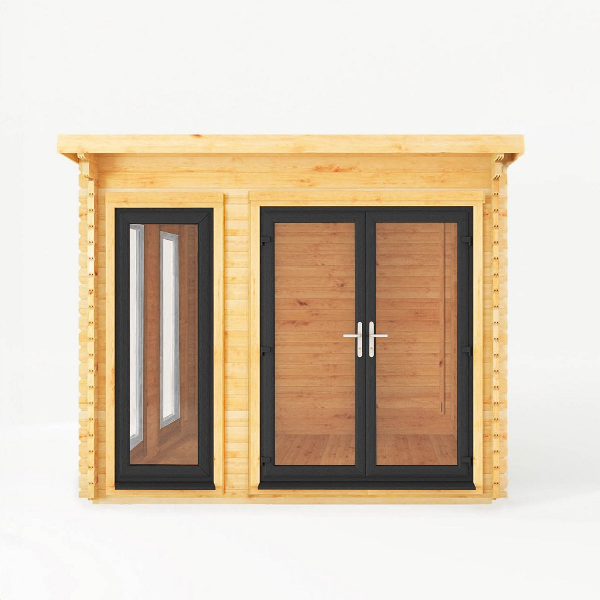 Mercia Studio 9' 11" x 9' 11" Pent Log Cabin - Premium 44mm Cladding Loglap - Grey UPVC