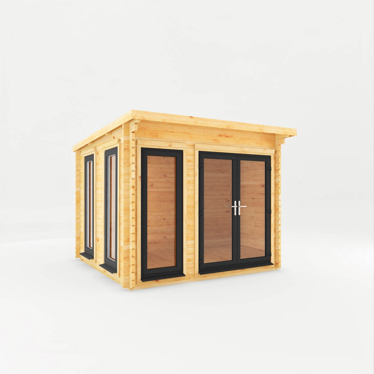 Mercia Studio 9' 11" x 9' 11" Pent Log Cabin - Premium 44mm Cladding Loglap - Grey UPVC