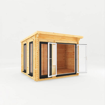 Mercia Studio 9' 11" x 9' 11" Pent Log Cabin - Premium 44mm Cladding Loglap - Grey UPVC