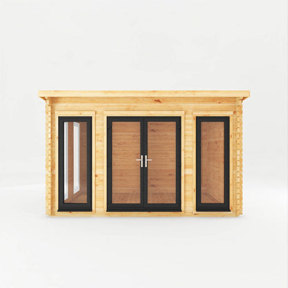 Mercia Studio 10' 11" x 13' 2" Pent Log Cabin - Premium 44mm Cladding Loglap - Grey UPVC