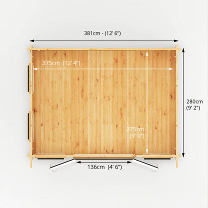 Mercia Studio 10' 11" x 13' 2" Pent Log Cabin - Premium 44mm Cladding Loglap - Grey UPVC