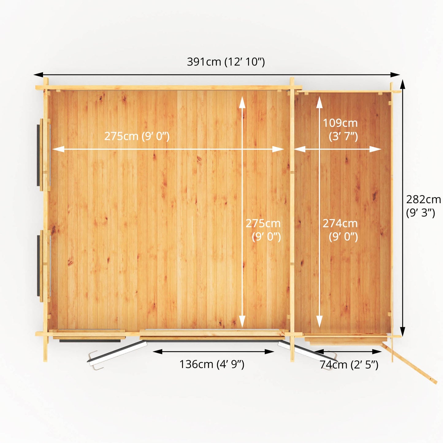 Mercia Studio 10' 11" x 13' 6" Pent Cabin with Shed - Premium 44mm Cladding Loglap - Grey UPVC