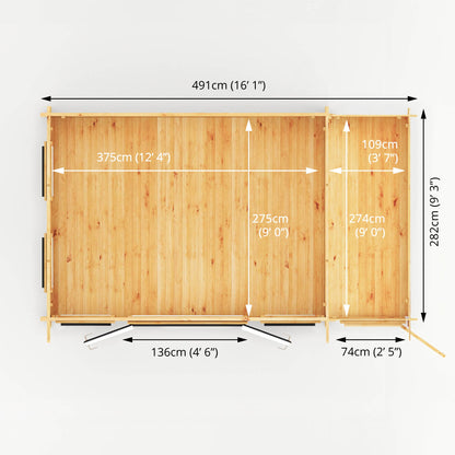 Mercia Studio 10' 11" x 16' 10" Pent Cabin with Shed - Premium 44mm Cladding Loglap - Grey UPVC