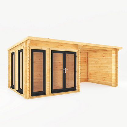 Mercia Studio 10' 11" x 19' 4" Pent Log Cabin - Premium 44mm Cladding Loglap - Grey UPVC