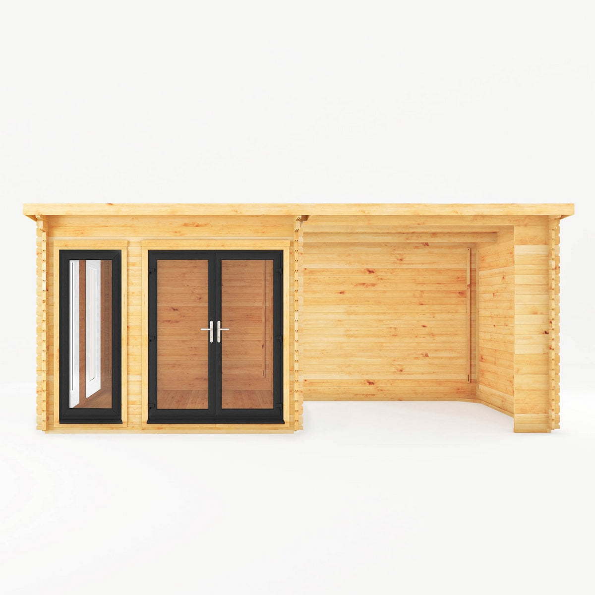 Mercia Studio 10' 11" x 19' 4" Pent Log Cabin - Premium 44mm Cladding Loglap - Grey UPVC