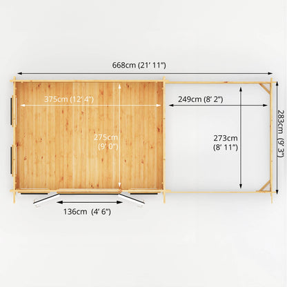 Mercia Studio 10' 11" x 22' 8" Pent Log Cabin - Premium 44mm Cladding Loglap - Grey UPVC