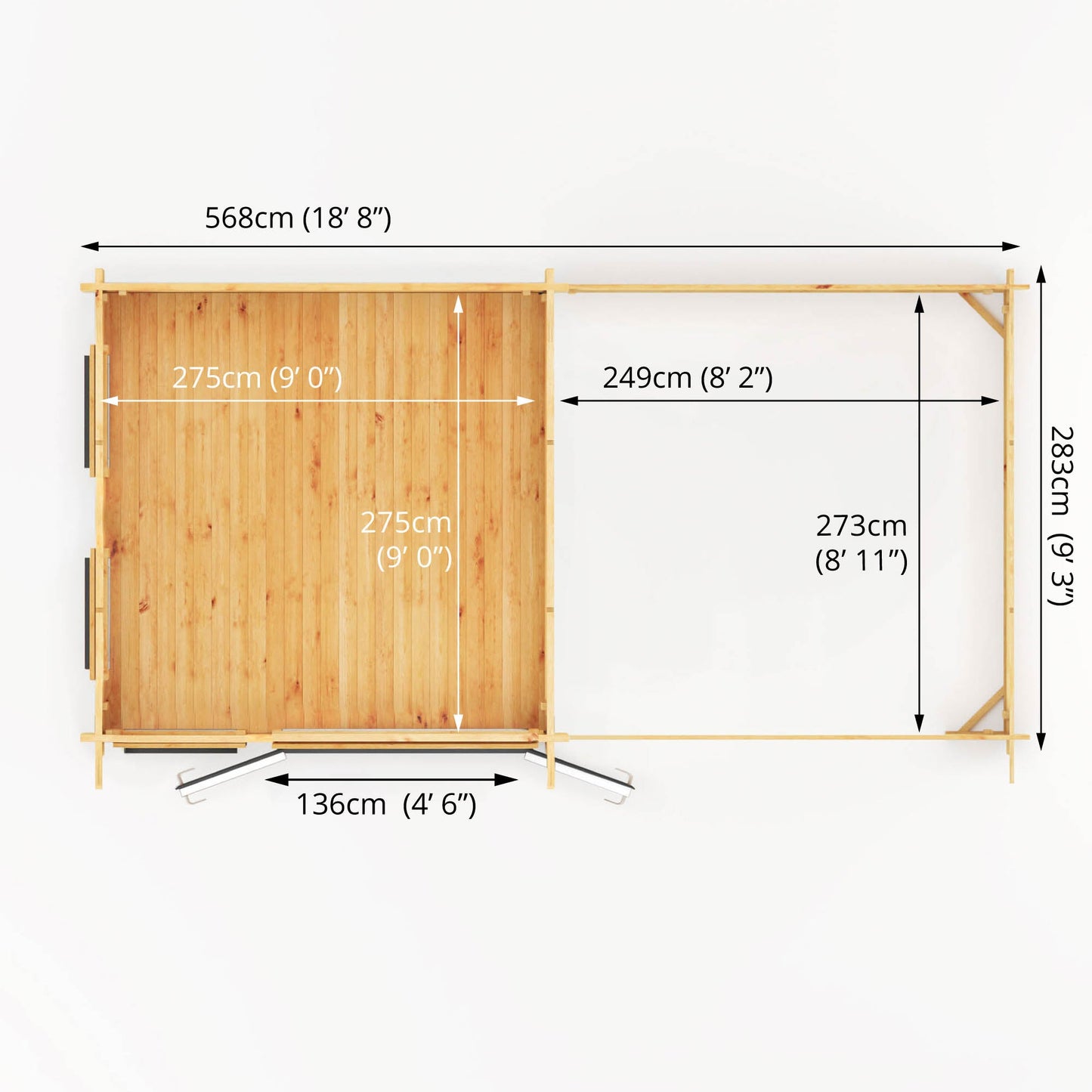 Mercia Studio 10' 11" x 19' 4" Pent Log Cabin Slatted - Premium 44mm Cladding Loglap - Grey UPVC