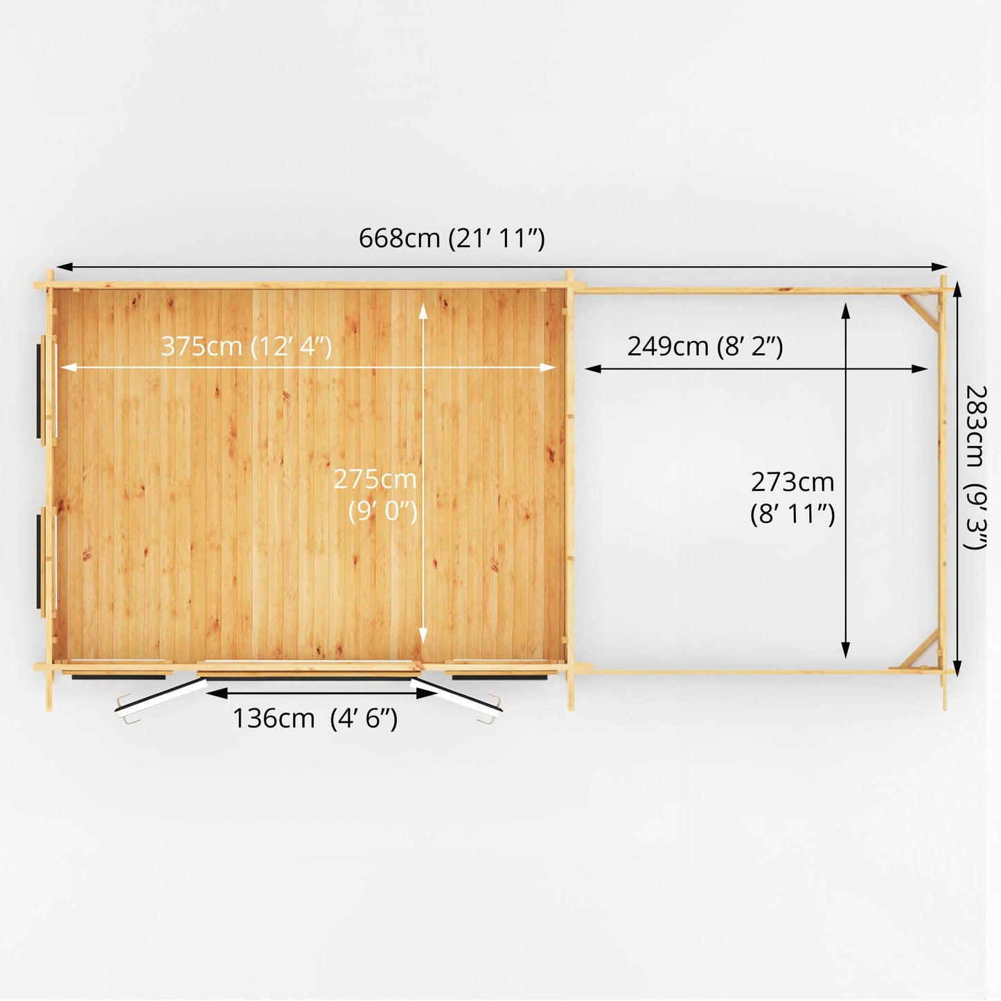 Mercia Studio 10' 11" x 22' 8" Pent Log Cabin Slatted - Premium 44mm Cladding Loglap - Grey UPVC