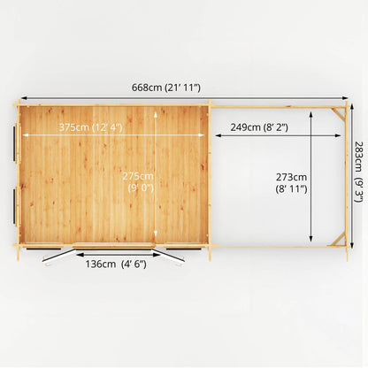 Mercia Studio 10' 11" x 22' 8" Pent Log Cabin Slatted - Premium 44mm Cladding Loglap - Grey UPVC