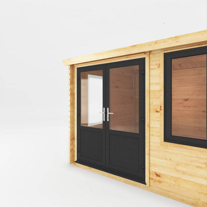 Mercia Elite 10' 3" x 9' 11" Reverse Apex Log Cabin - Premium 44mm Cladding Loglap - Grey UPVC