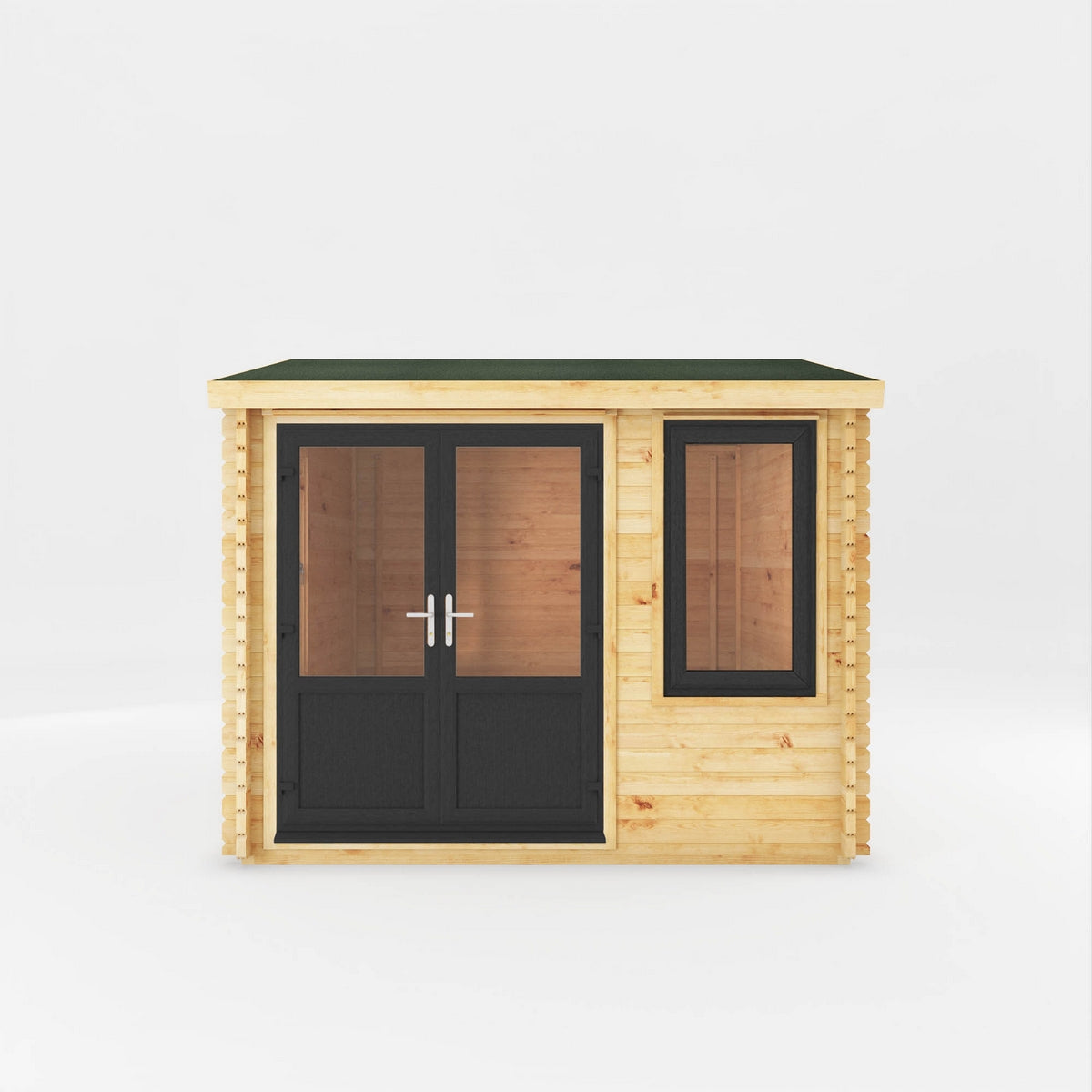 Mercia Elite 10' 3" x 9' 11" Reverse Apex Log Cabin - Premium 44mm Cladding Loglap - Grey UPVC