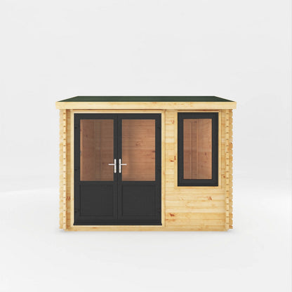 Mercia Elite 10' 3" x 9' 11" Reverse Apex Log Cabin - Premium 44mm Cladding Loglap - Grey UPVC