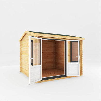 Mercia Elite 10' 3" x 9' 11" Reverse Apex Log Cabin - Premium 44mm Cladding Loglap - Grey UPVC