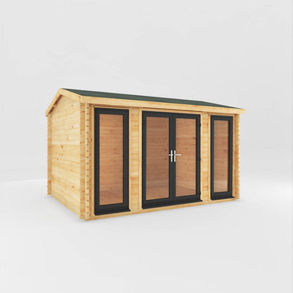 Mercia Studio 10' 3" x 13' 2" Apex Log Cabin - Premium 44mm Cladding Loglap - Grey UPVC